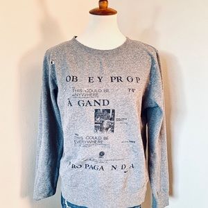 Obey Distressed Graphic Gray Pullover Sweatshirt - image 1